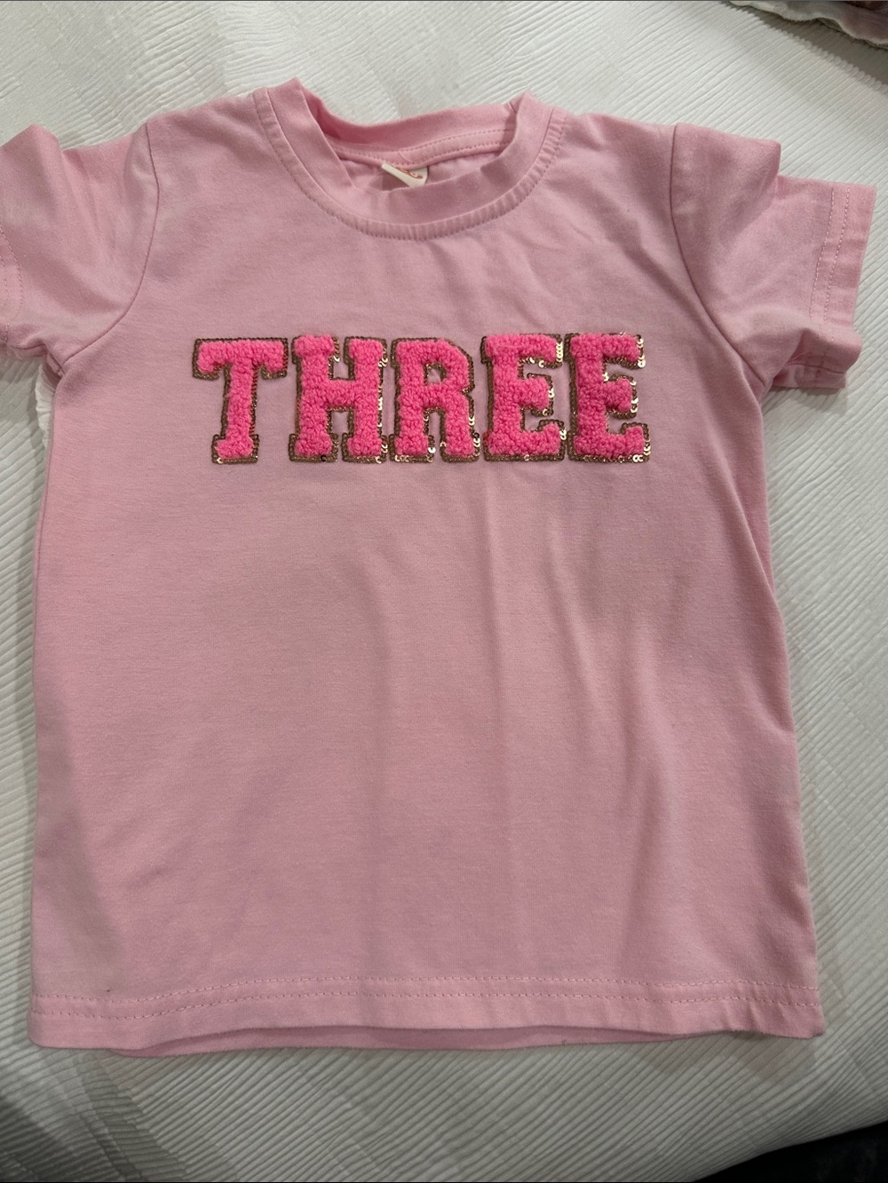 Pink 'Three' Graphic Tee for Kids